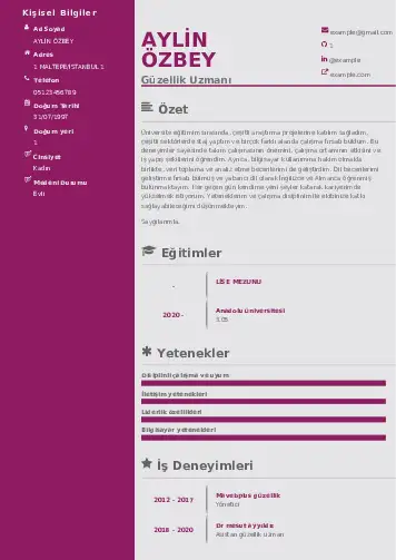 Güzellik Uzmanı Cv Örnekleri  cv indir